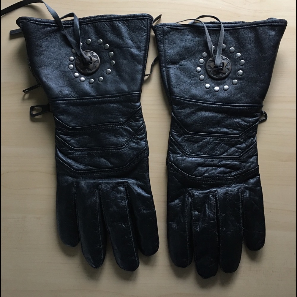 Leather gauntlet motorcycle riding gloves